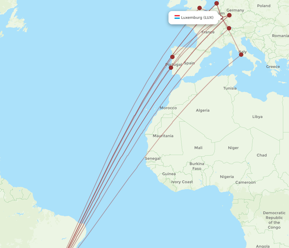LUX-GRU flight routes