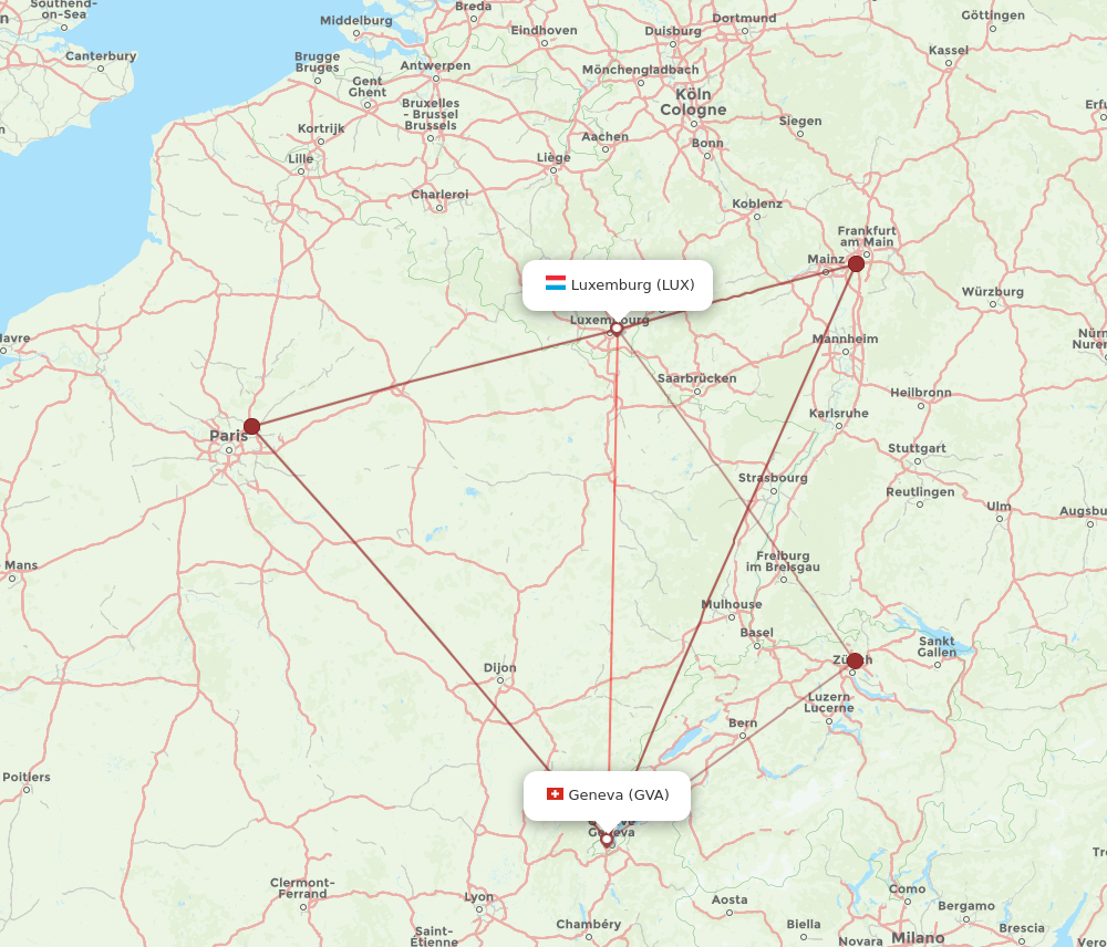LUX to GVA flights and routes map