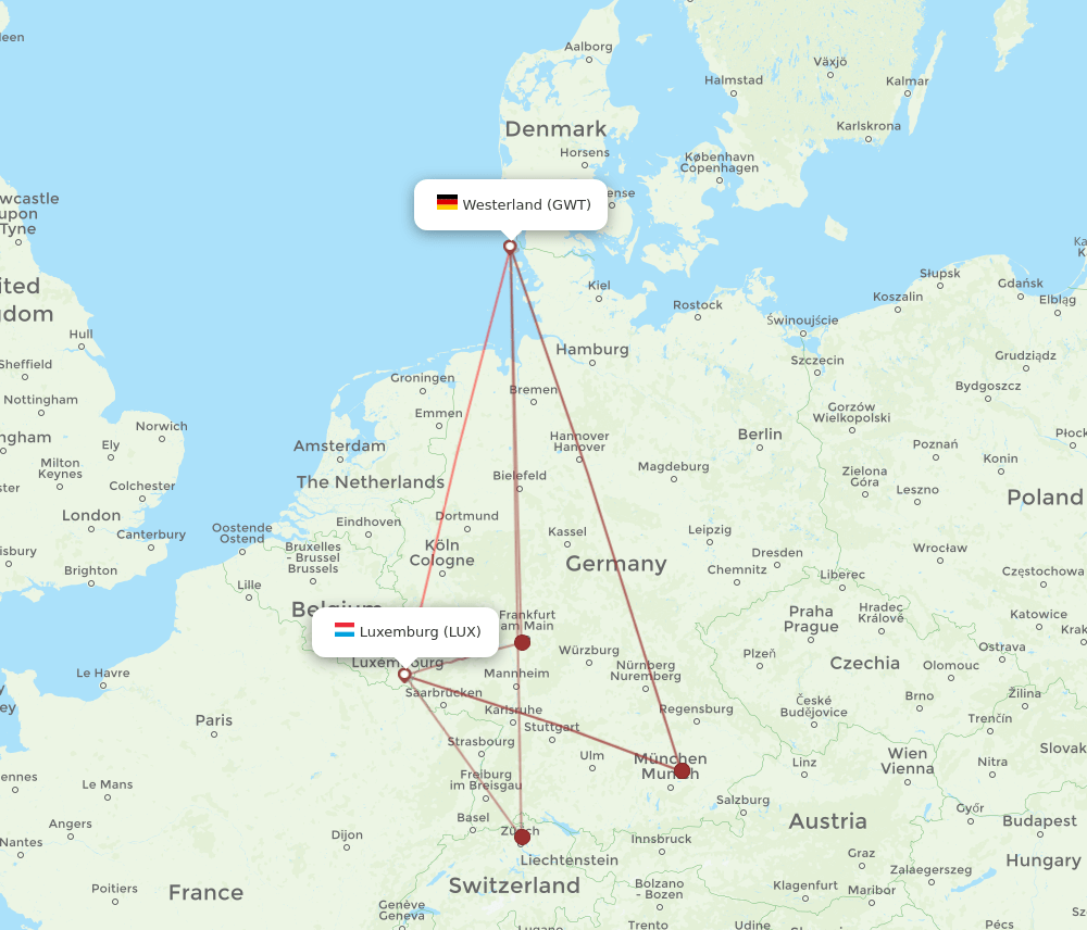 LUX-GWT flight routes