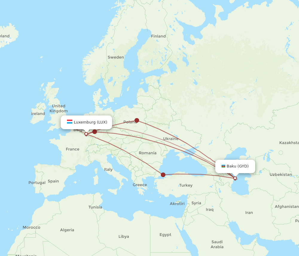 LUX-GYD flight routes