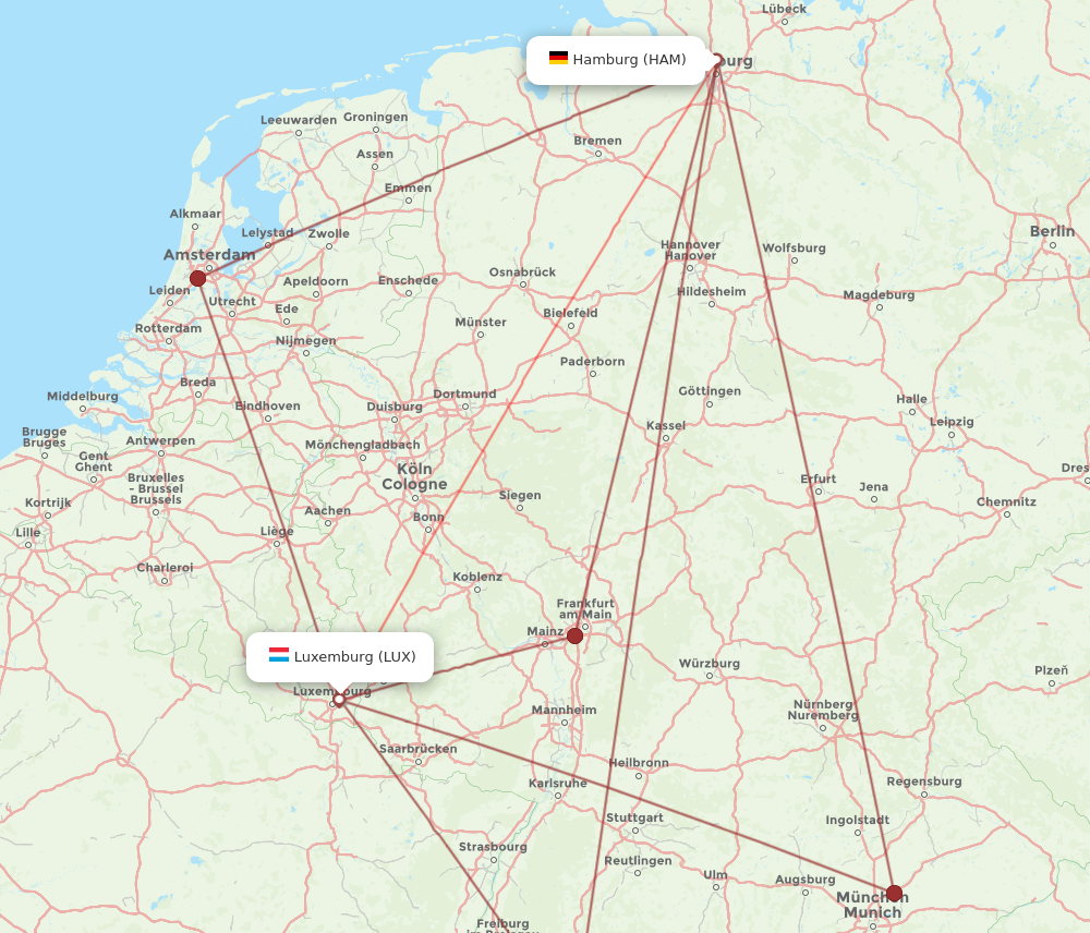 LUX to HAM flights and routes map