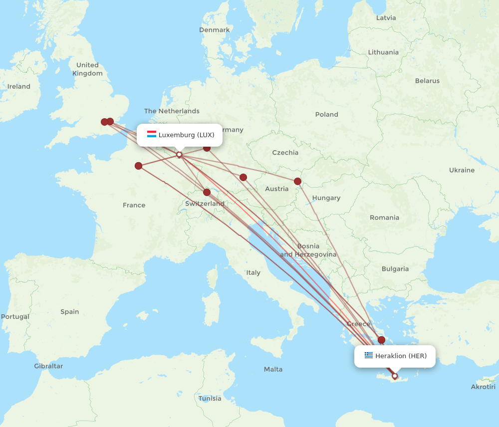LUX to HER flights and routes map