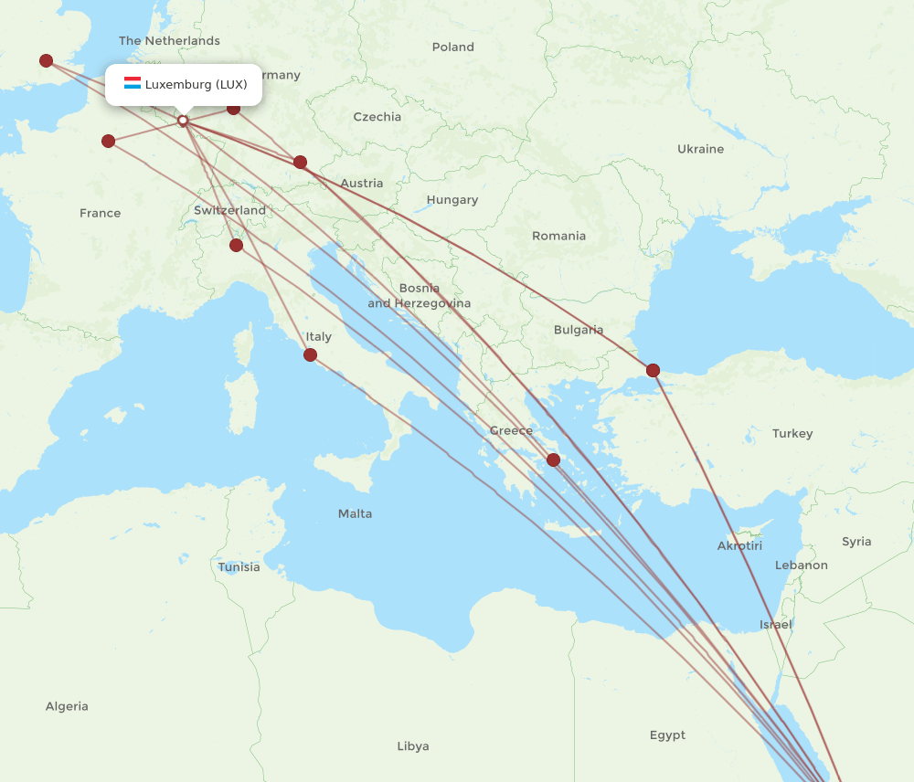 LUX to JED flights and routes map