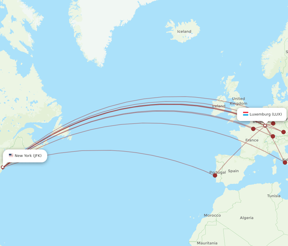 LUX-JFK flight routes