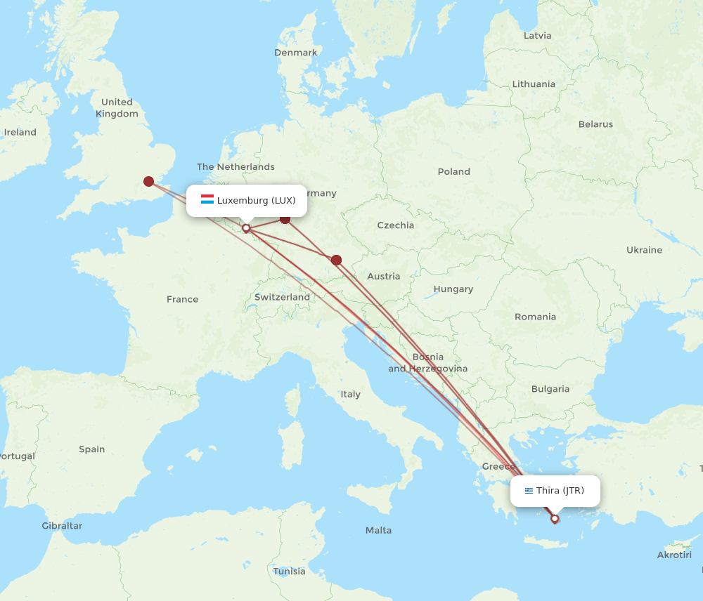 LUX-JTR flight routes