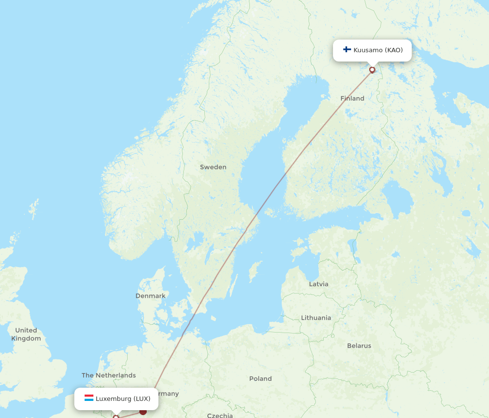 LUX-KAO flight routes