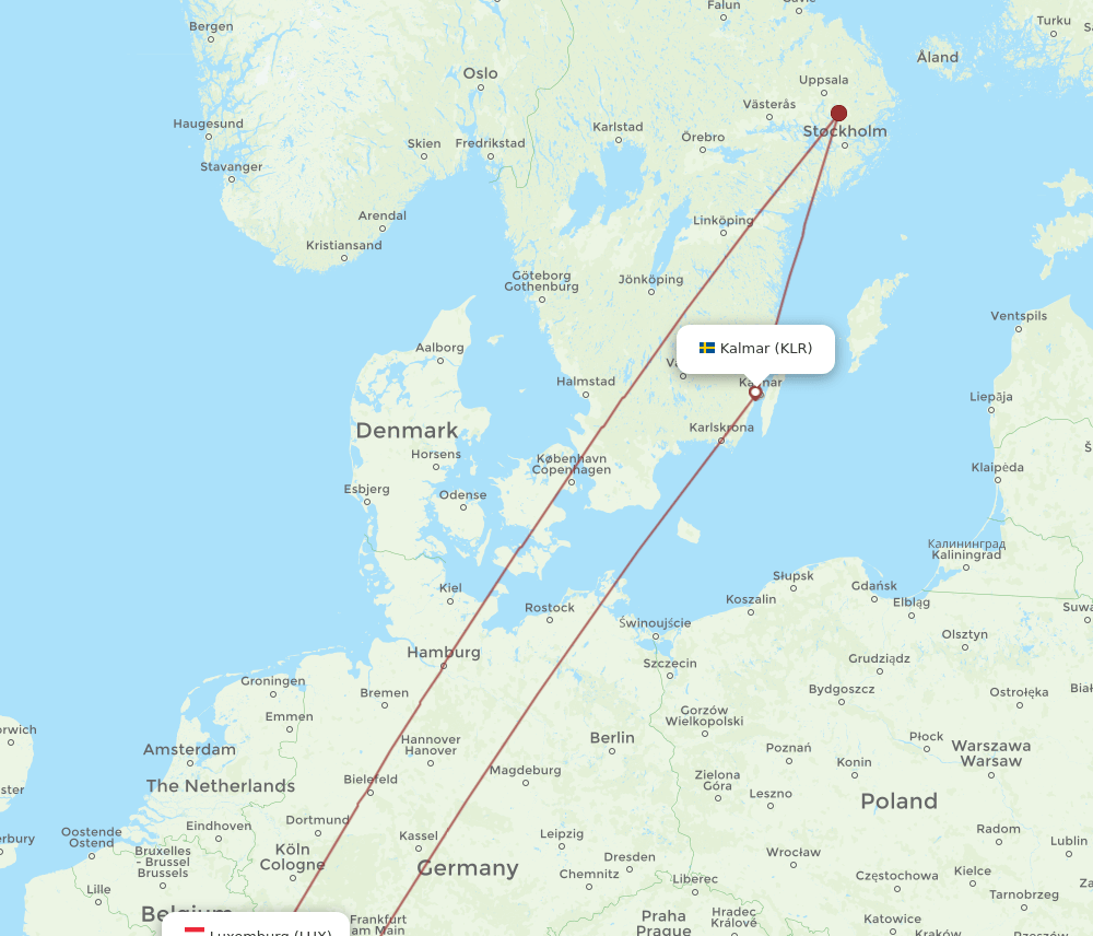 LUX to KLR flights and routes map