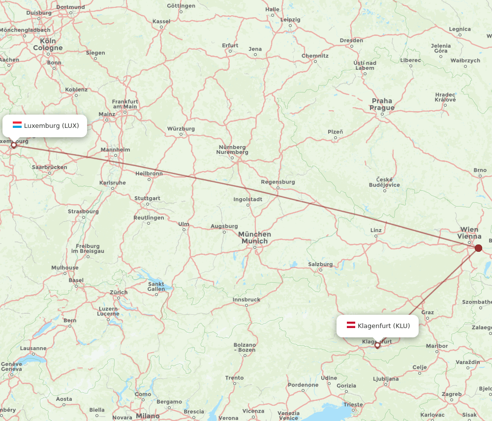 LUX-KLU flight routes