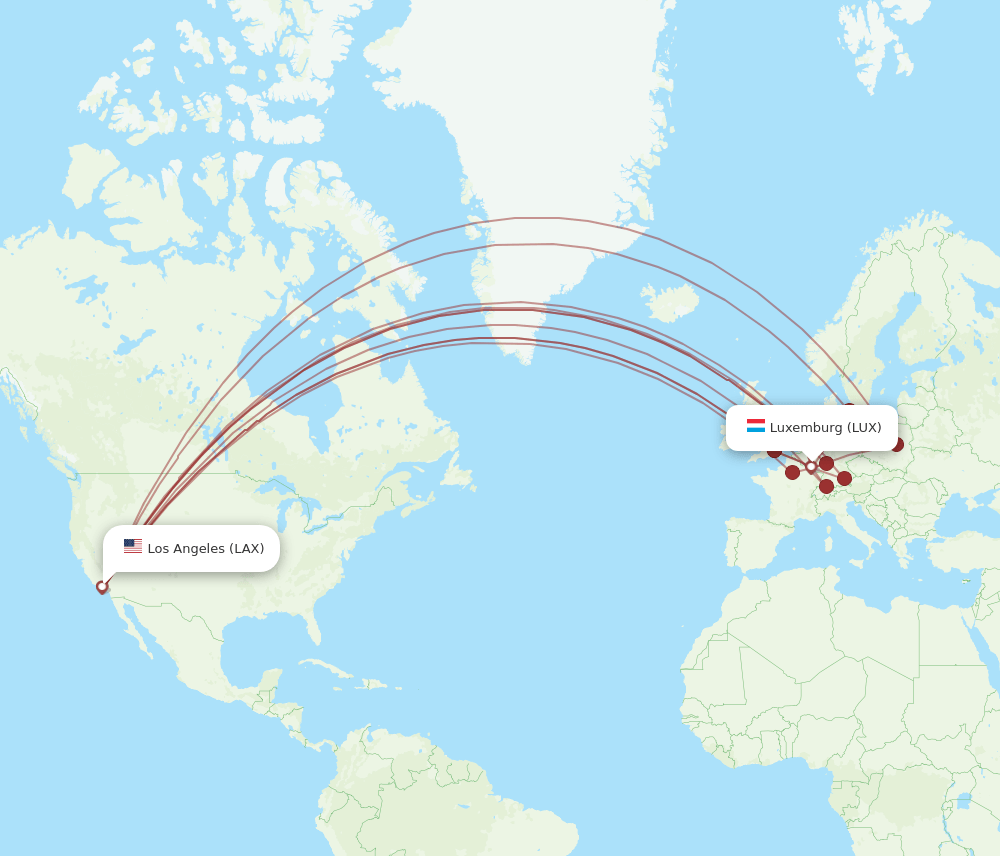 LUX-LAX flight routes