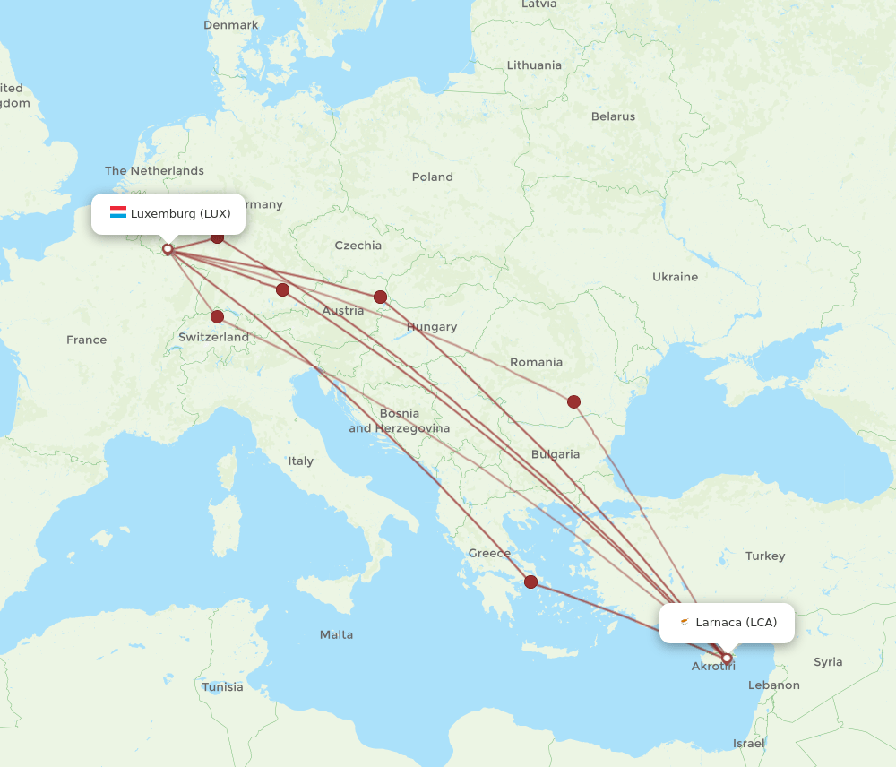 LUX-LCA flight routes