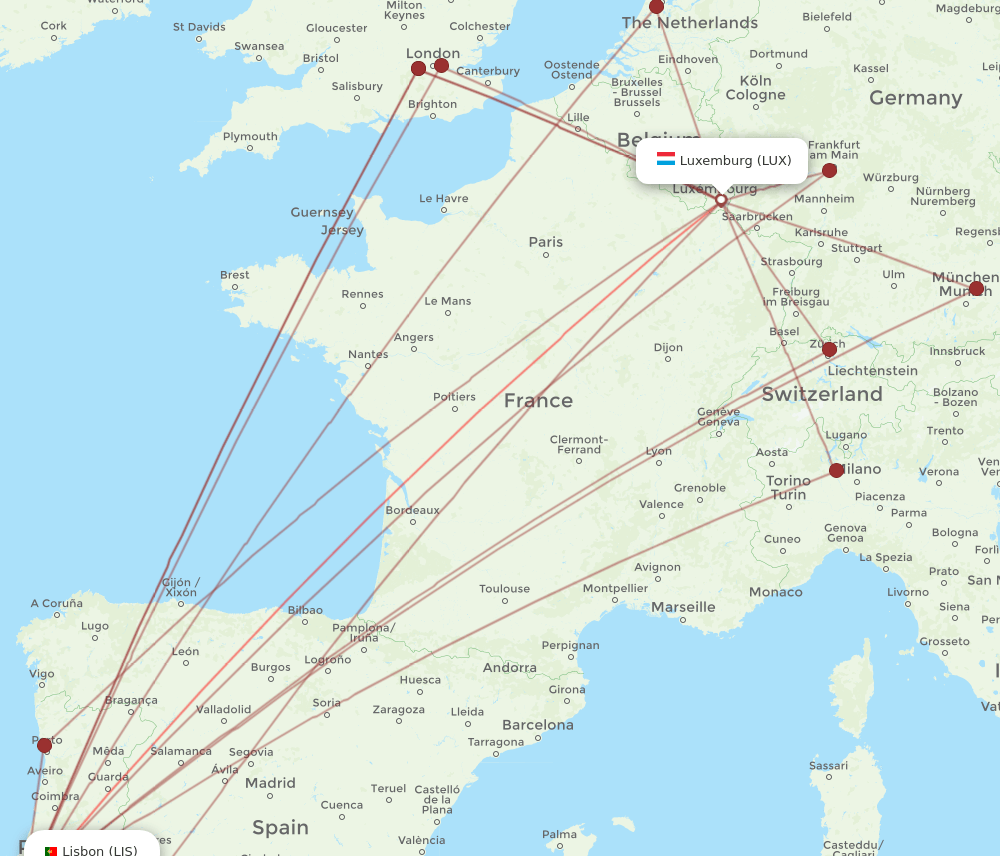 LUX-LIS flight routes