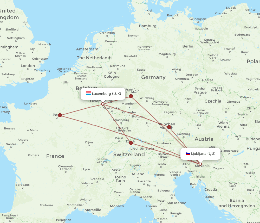 LUX-LJU flight routes