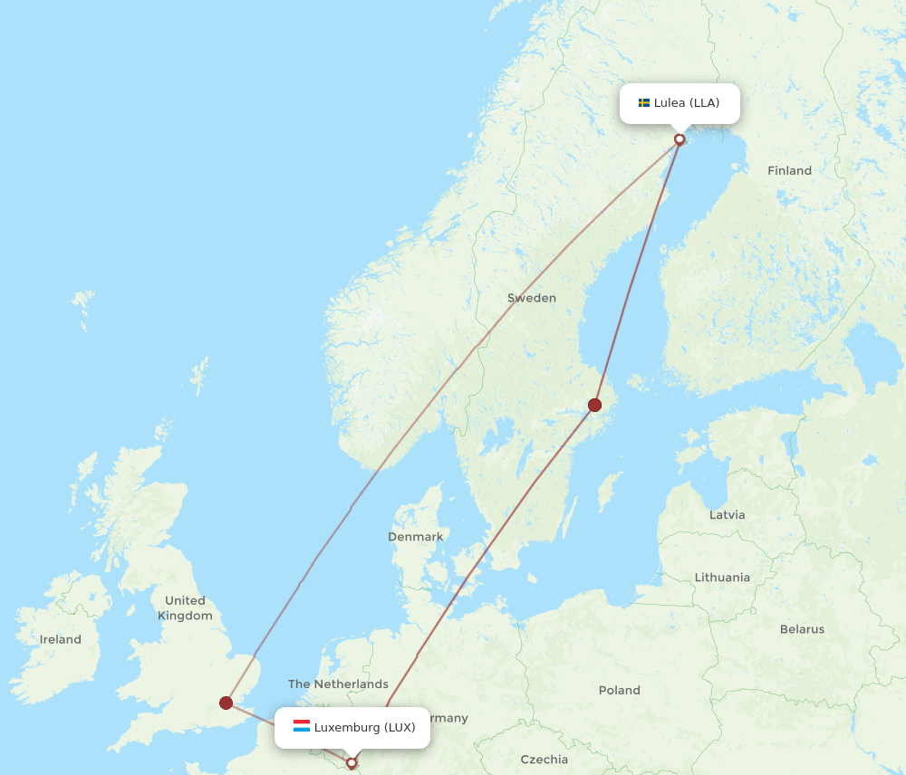LUX-LLA flight routes
