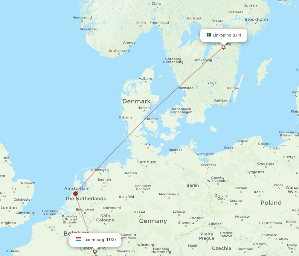 LUX to LPI flights and routes map