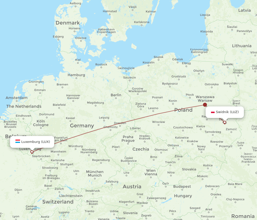 LUX to LUZ flights and routes map