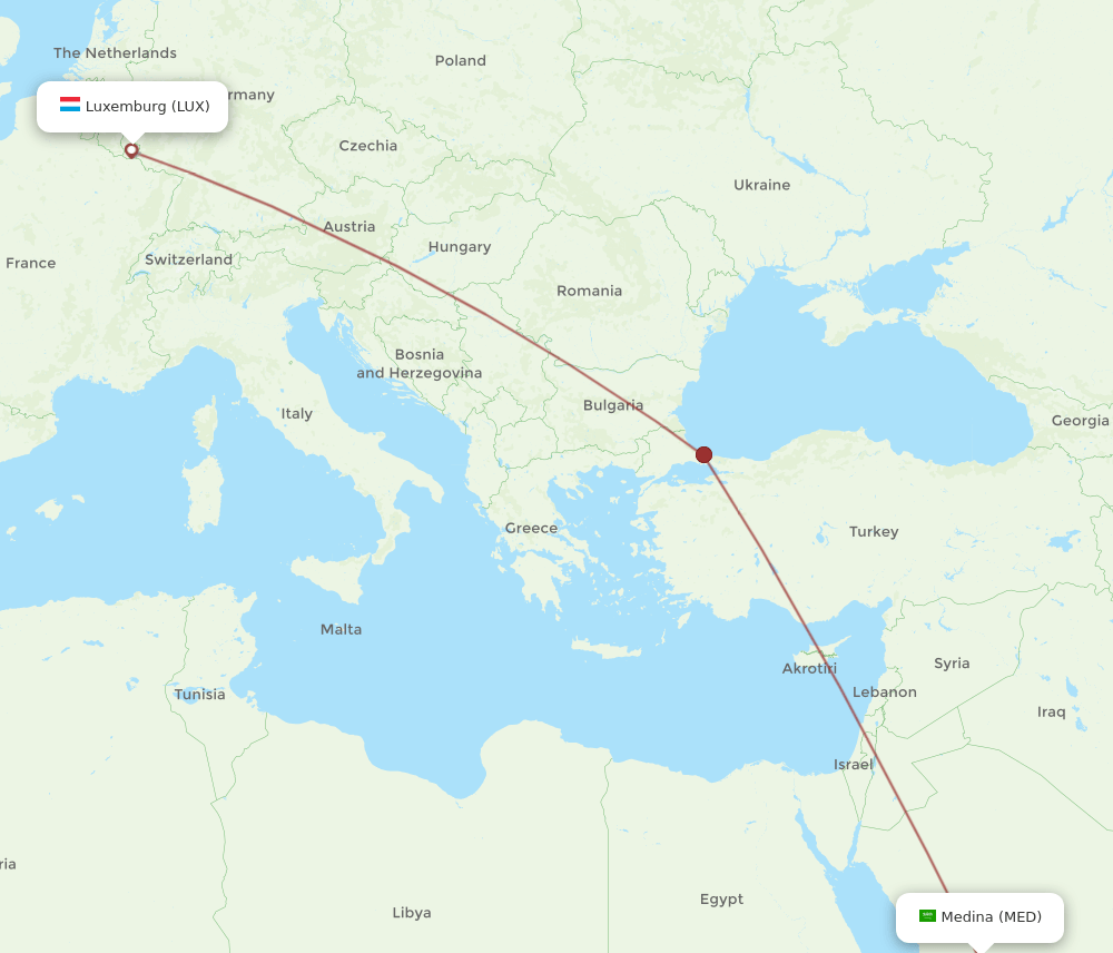 LUX to MED flights and routes map
