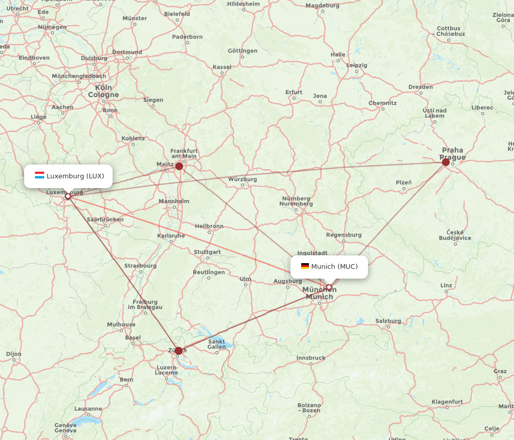 LUX to MUC flights and routes map