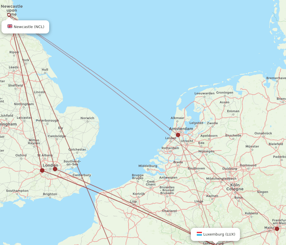 LUX-NCL flight routes