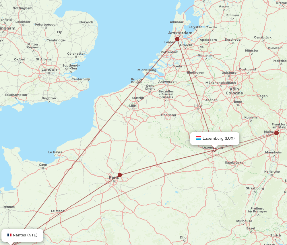LUX-NTE flight routes