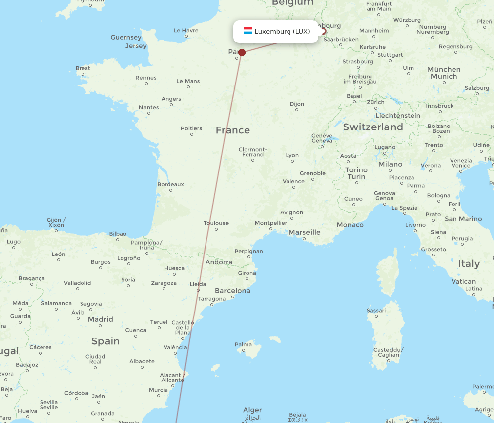 LUX to ORN flights and routes map