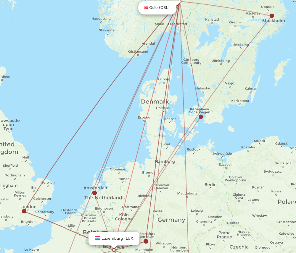 LUX to OSL flights and routes map