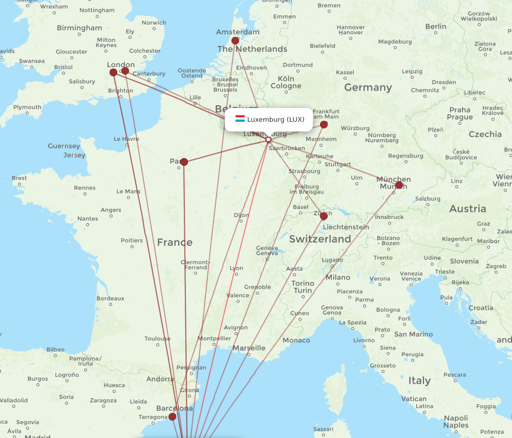 LUX to PMI flights and routes map