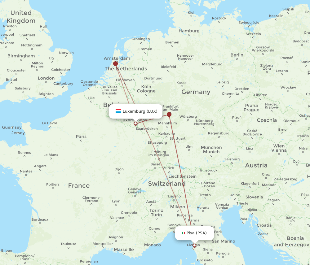 LUX-PSA flight routes