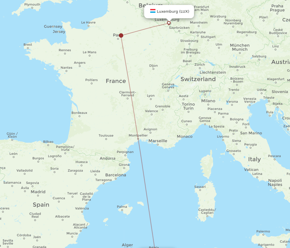 QSF to LUX flights and routes map