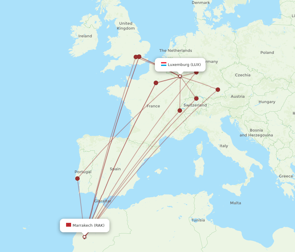LUX-RAK flight routes