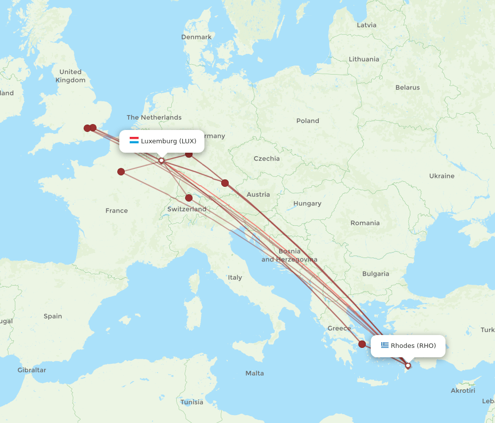 LUX-RHO flight routes