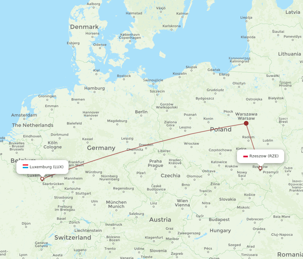 LUX to RZE flights and routes map