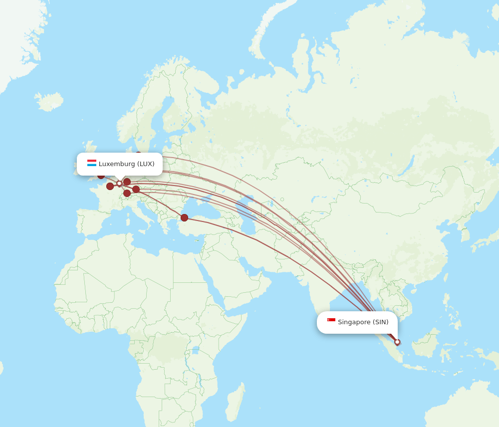 LUX to SIN flights and routes map