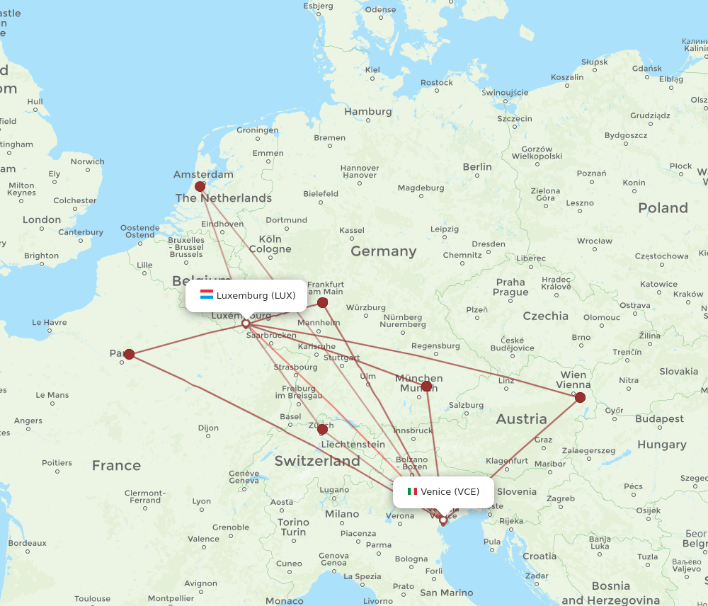 LUX-VCE flight routes