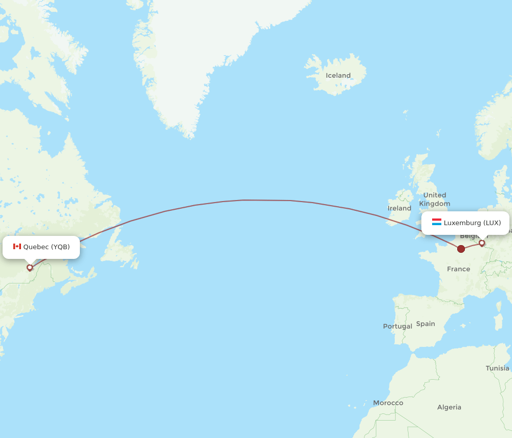 LUX-YQB flight routes