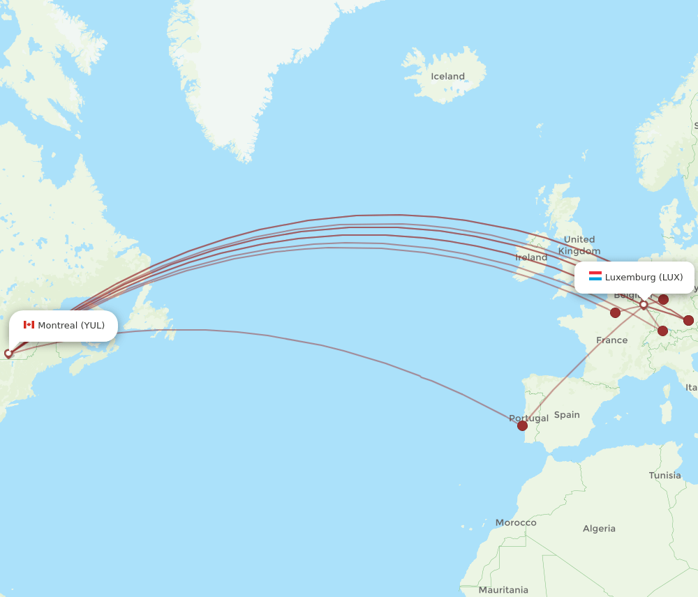 LUX-YUL flight routes