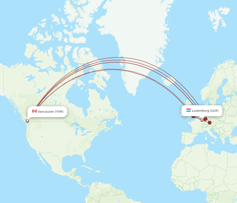 LUX-YVR flight routes