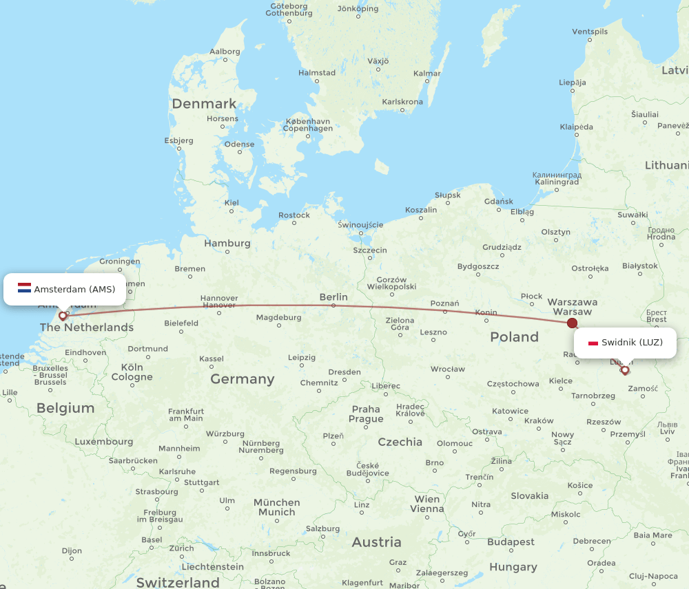 LUZ to AMS flights and routes map