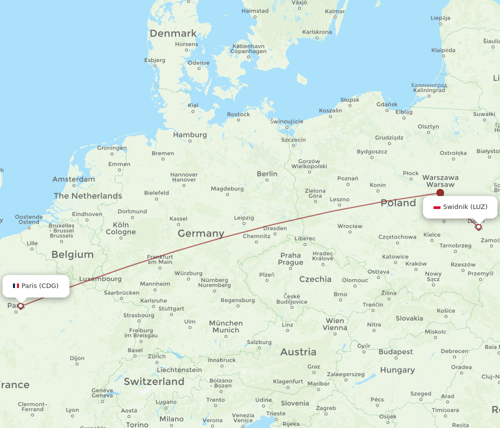 LUZ to CDG flights and routes map