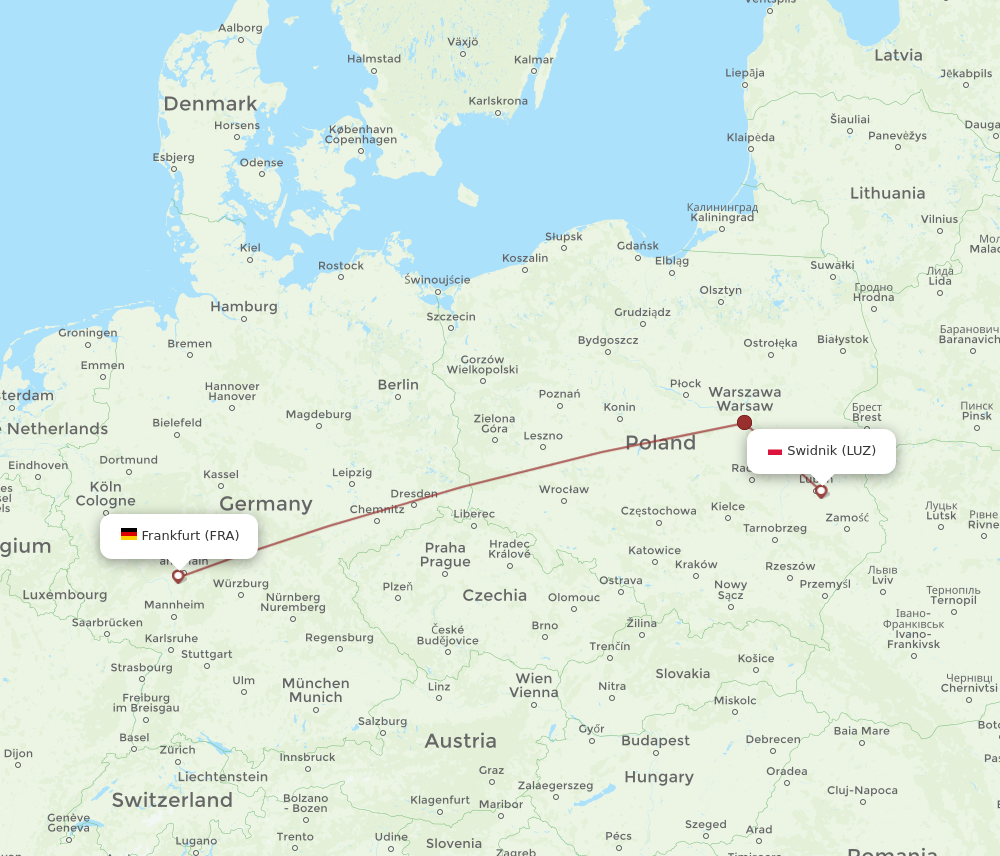 LUZ to FRA flights and routes map