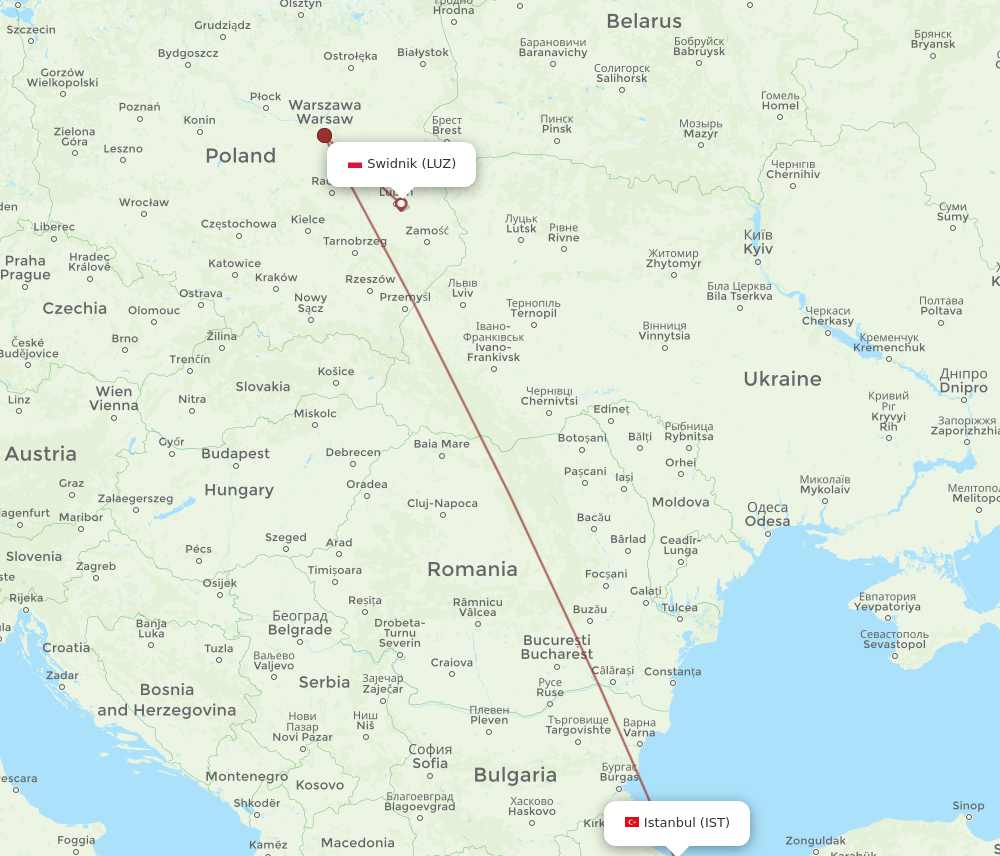 LUZ to IST flights and routes map