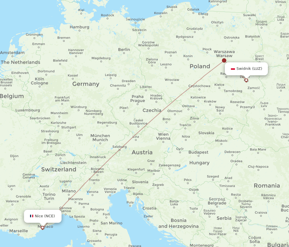 LUZ to NCE flights and routes map