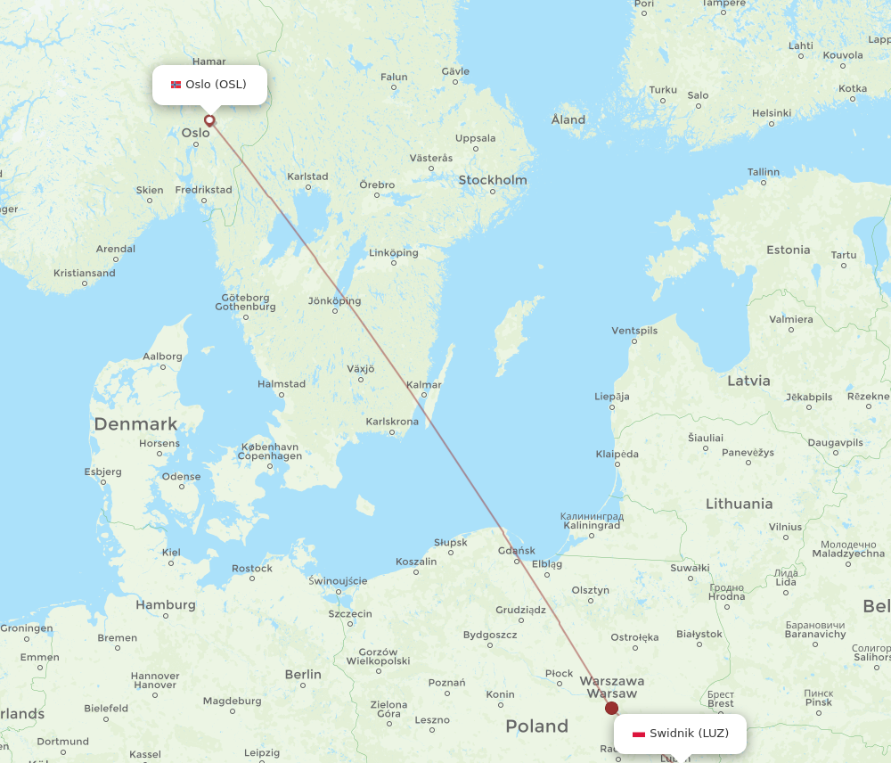 LUZ to OSL flights and routes map
