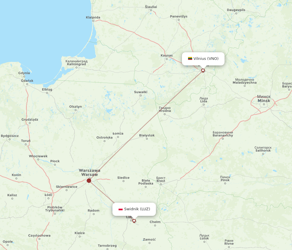 VNO to LUZ flights and routes map