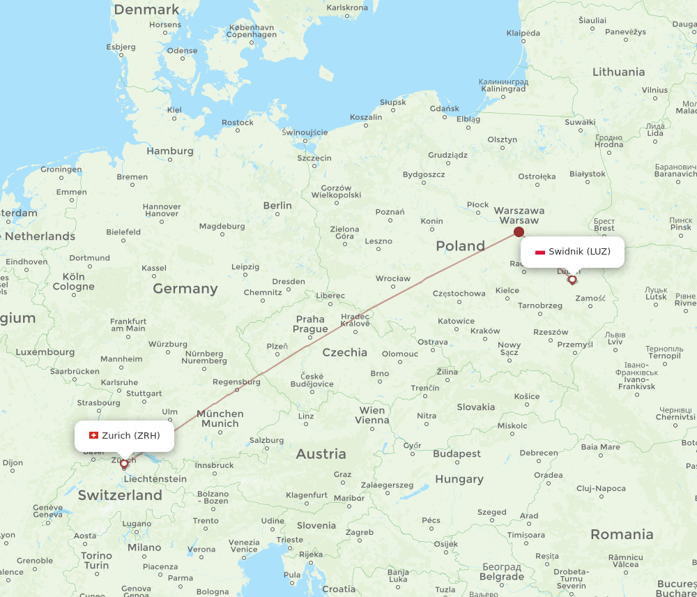 ZRH to LUZ flights and routes map