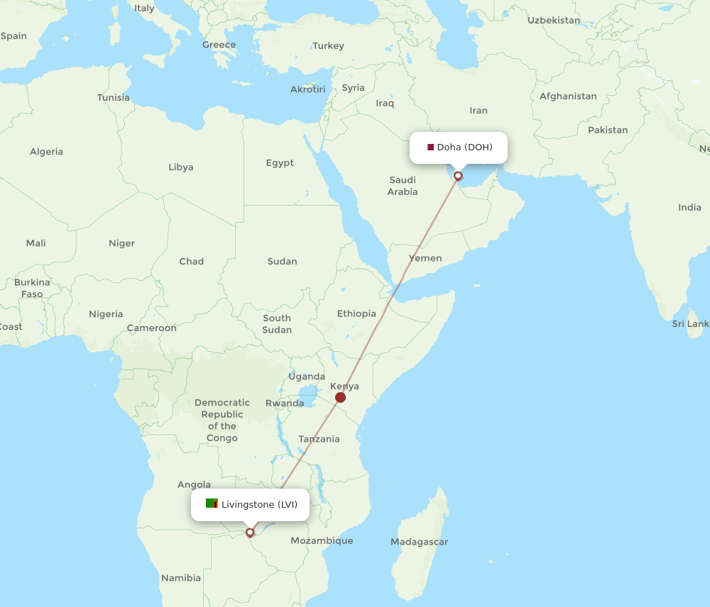 LVI to DOH flights and routes map