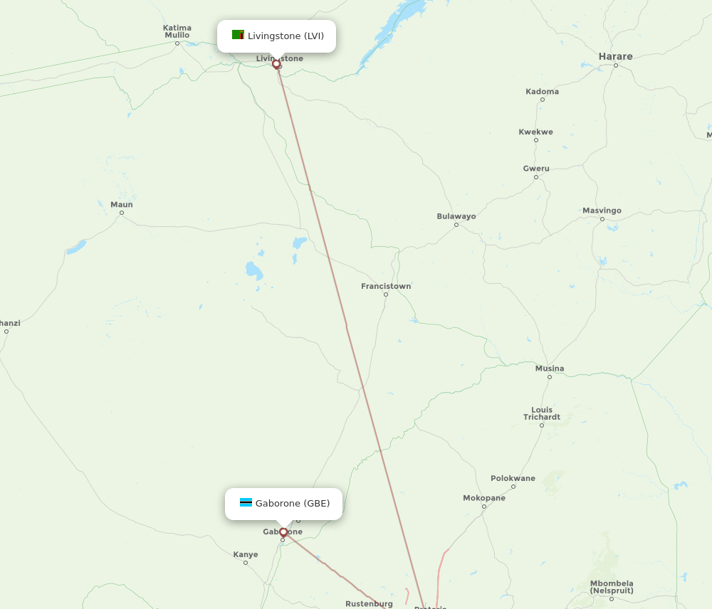 LVI to GBE flights and routes map