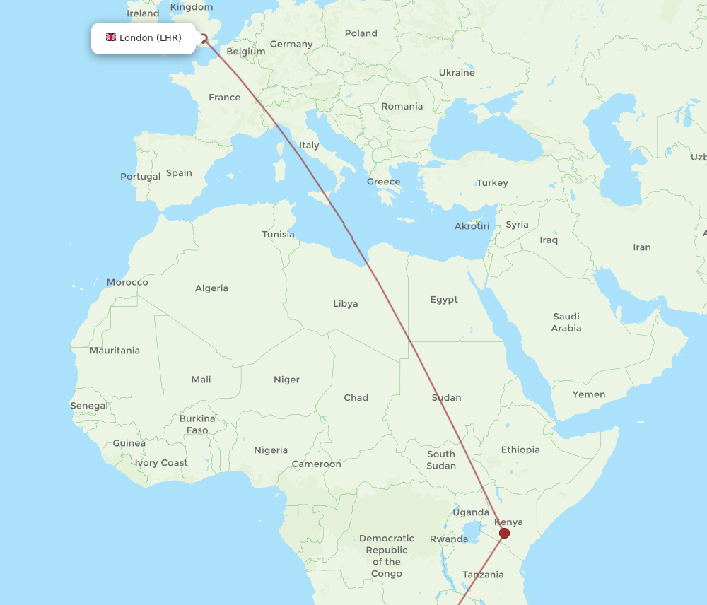 LVI to LHR flights and routes map
