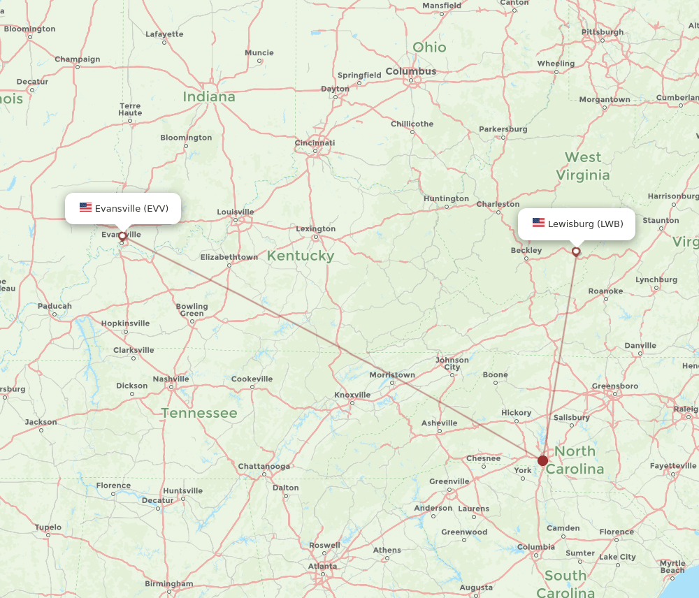 LWB-EVV flight routes