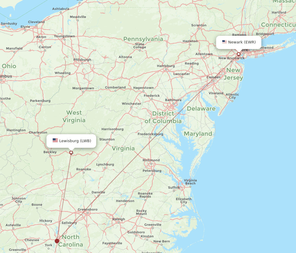 LWB-EWR flight routes