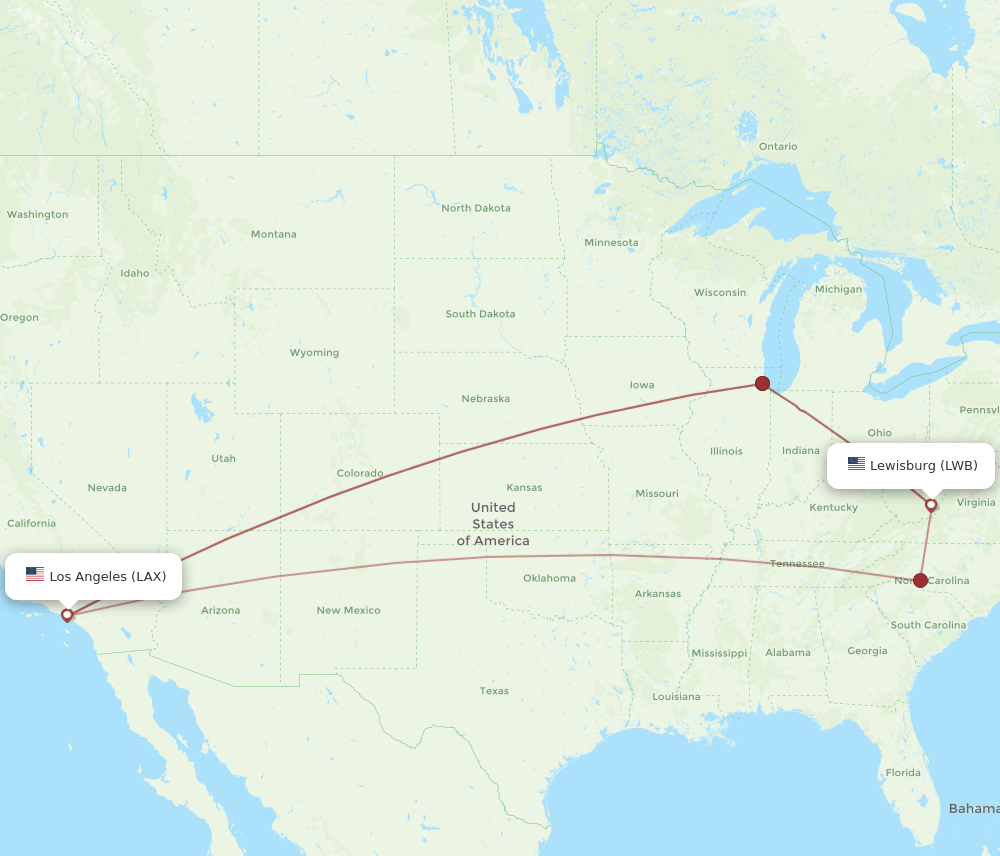 LWB to LAX flights and routes map